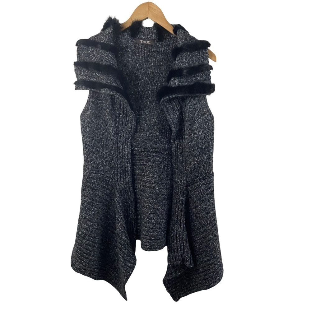 Talie Heather Grey Faux Fur Sleeveless Open Sweater Vest Size Missing